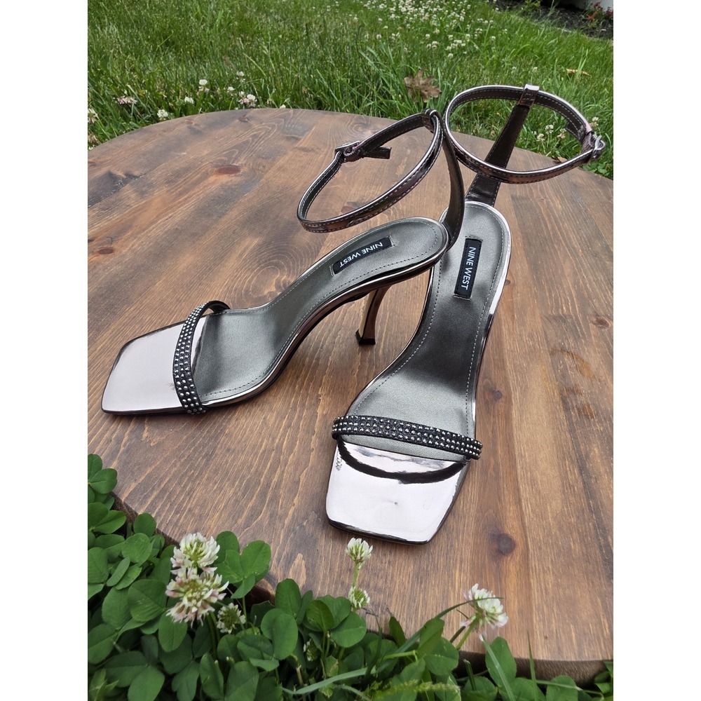Nine West WNYESSA3 Black Rhinestone Ankle Strap Heels Sandals Size 9M Stileto
